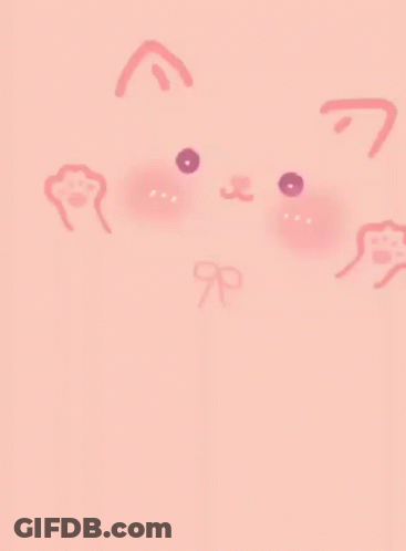 A Pink Background With A Drawing Of A Cat 'S Face And A Bow GIF