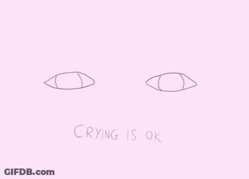 A Pink Background With A Drawing Of Two Eyes And The Words Crying Is Ok GIF
