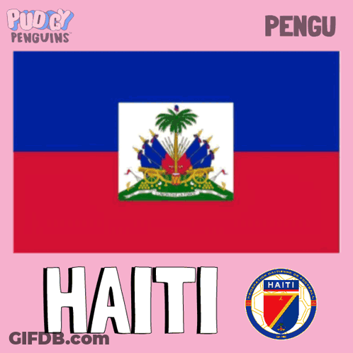 A Pink Background With A Flag And The Word Haiti GIF