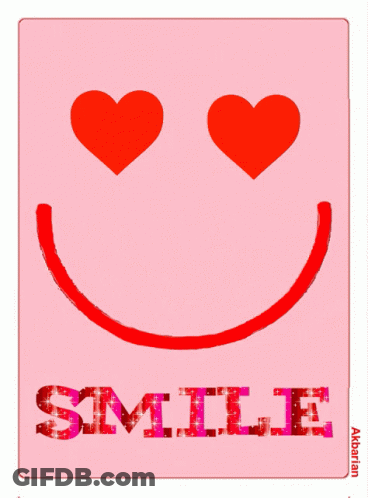A Pink Background With A Red Smiley Face And The Word Smile GIF