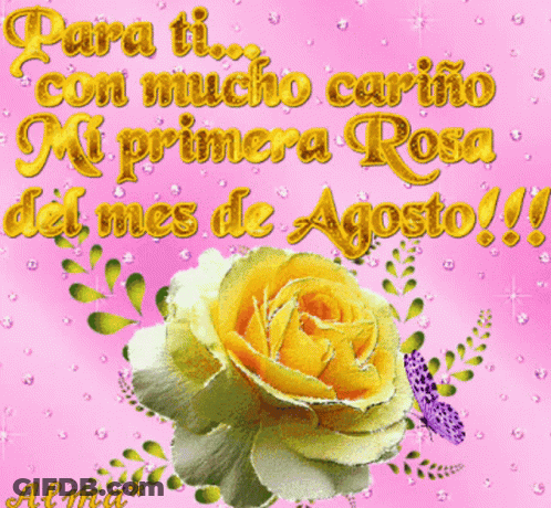 A Pink Background With A Yellow Rose And A Butterfly GIF
