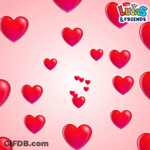 A Pink Background With Red Hearts And The Words Lucas And Friends GIF