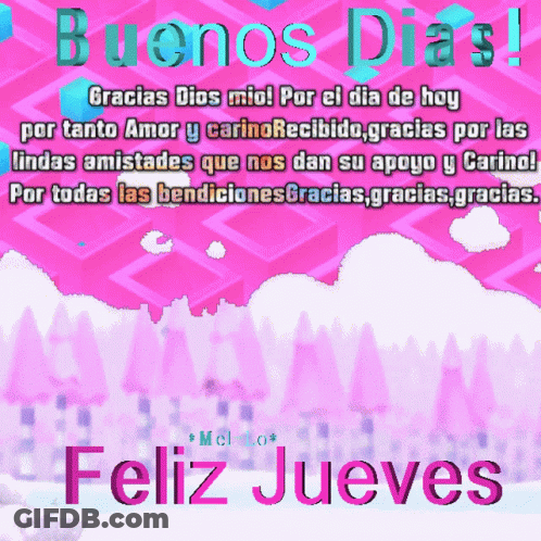 A Pink Background With The Words Buenos Dias On It GIF