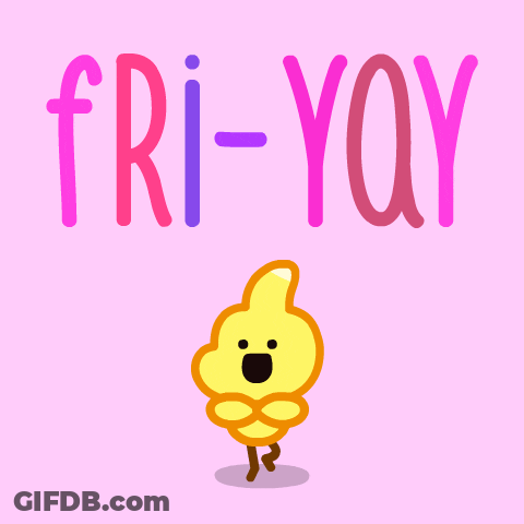 A Pink Background With The Words Fri- Yay And A Yellow Duck GIF