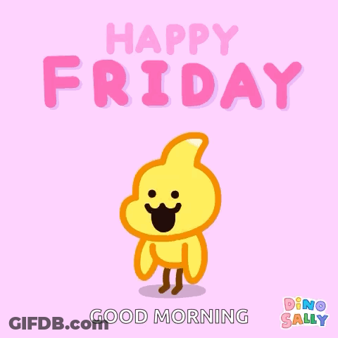 A Pink Background With The Words Happy Friday And Good Morning Written On It GIF