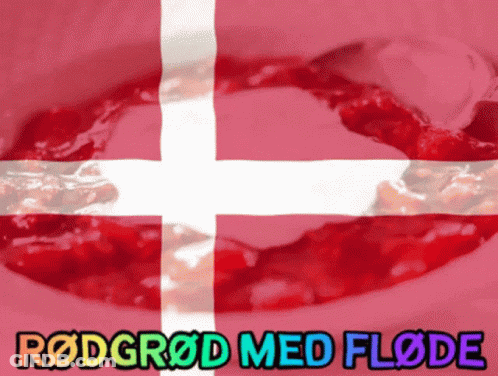 A Pink Background With The Words Rødgrød Med Flode On The Bottom GIF