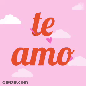 A Pink Background With The Words Te Amo Surrounded By Hearts And Clouds GIF