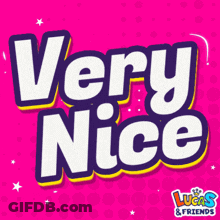 A Pink Background With The Words Very Nice Written On It GIF
