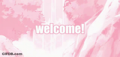 A Pink Background With The Words Welcome Written In White Letters GIF