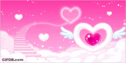 A Pink Background With White Hearts And A Pink Heart In The Middle GIF