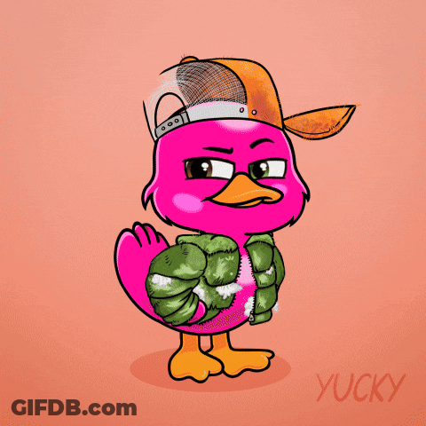 A Pink Bird Wearing A Hat With The Word Su On It GIF