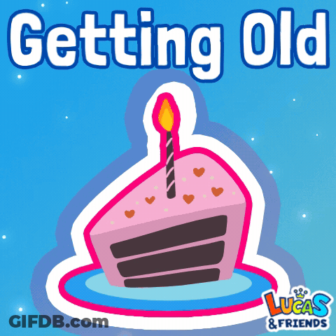 A Pink Birthday Cake With A Candle And The Words " Getting Old " Above It GIF