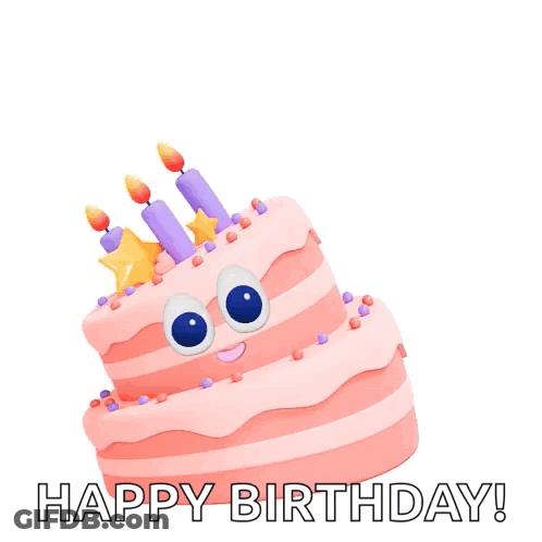 A Pink Birthday Cake With Candles And Sprinkles And The Words Happy Birthday GIF