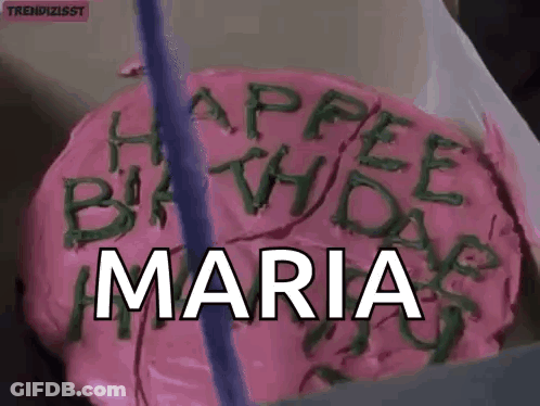 A Pink Birthday Cake With The Word Maria Written On It GIF