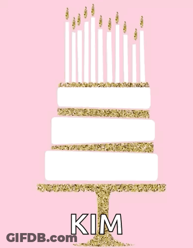A Pink Birthday Card With A Cake And Candles That Says Happy Birthday To You Kim GIF
