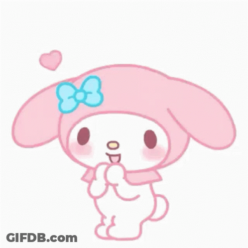A Pink Bunny With A Blue Bow On Its Head And Hearts Around It . GIF