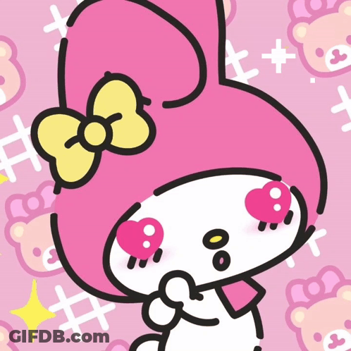 A Pink Bunny With A Yellow Bow On Its Head GIF