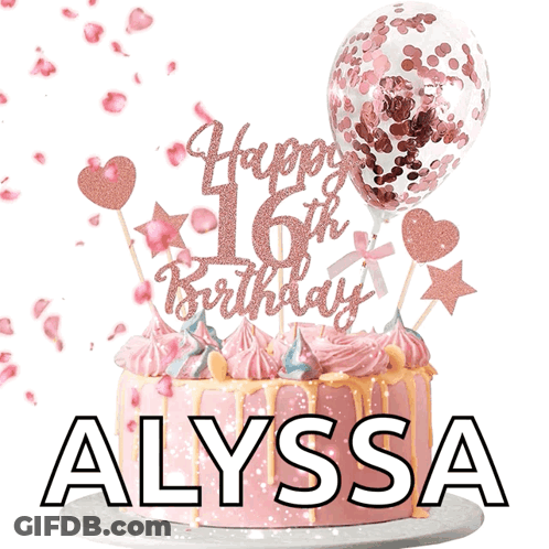 A Pink Cake With A Happy 16Th Birthday Topper On Top GIF