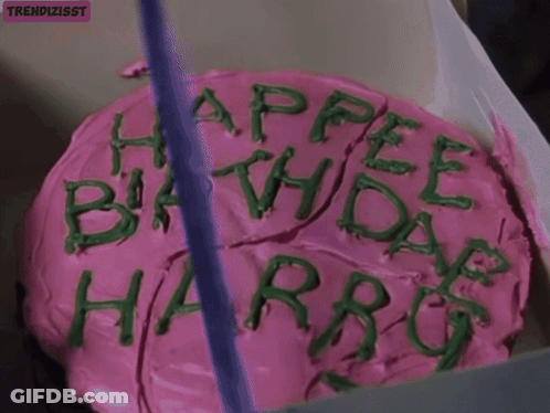 A Pink Cake With Green Frosting That Says Happy Birthday Harry GIF