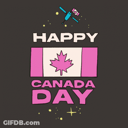 A Pink Canadian Flag With A Maple Leaf And The Words Happy Canada Day GIF