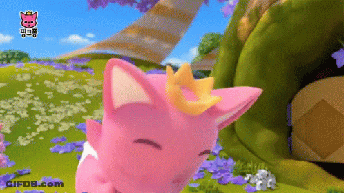 A Pink Cartoon Cat With A Crown On Her Head GIF