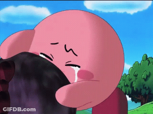 A Pink Cartoon Character Is Crying With The Number 5 On Its Face GIF