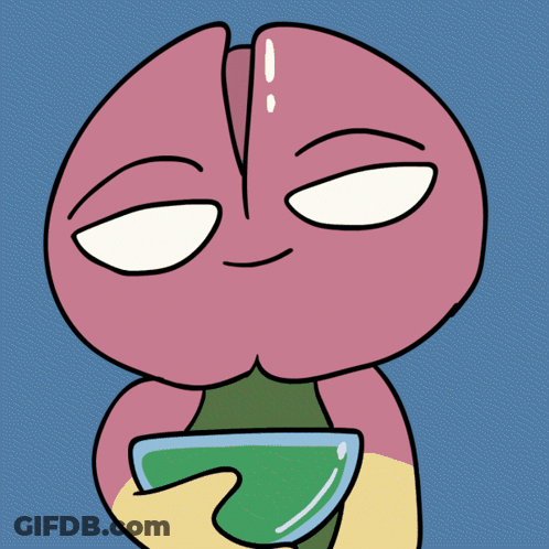 A Pink Cartoon Character Is Drinking From A Green Glass GIF