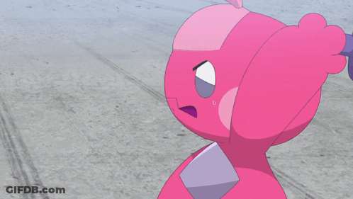 A Pink Cartoon Character Is Holding A Purple Object In His Hand GIF