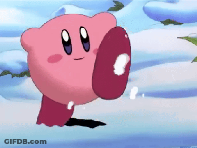 A Pink Cartoon Character Is Standing In The Snow With A Glove On GIF