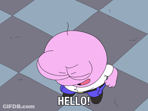 A Pink Cartoon Character Says Hello In A Cartoon GIF