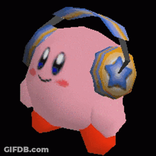 A Pink Cartoon Character Wearing Headphones With A Star On Them GIF