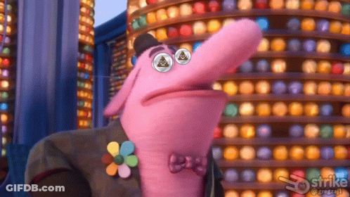 A Pink Cartoon Character With A Bow Tie And A Poop In His Eyes GIF