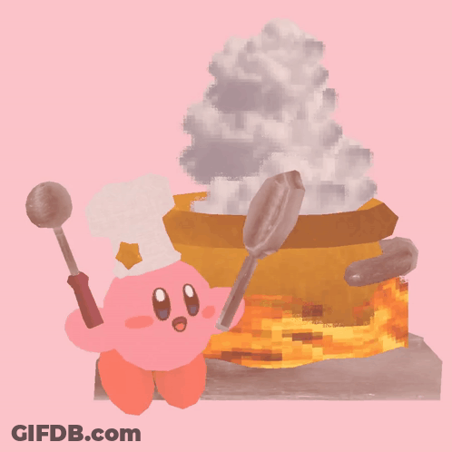 A Pink Cartoon Character With A Chef 'S Hat Is Cooking GIF