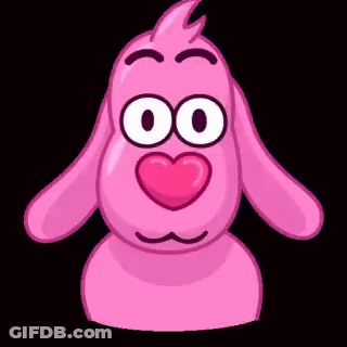 A Pink Cartoon Character With A Heart In His Mouth Is Making A Funny Face And Saying `` Oh , My ! '' GIF