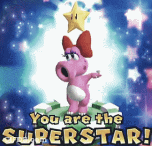 A Pink Cartoon Character With A Star On Her Head And The Words " You Are The Superstar " GIF