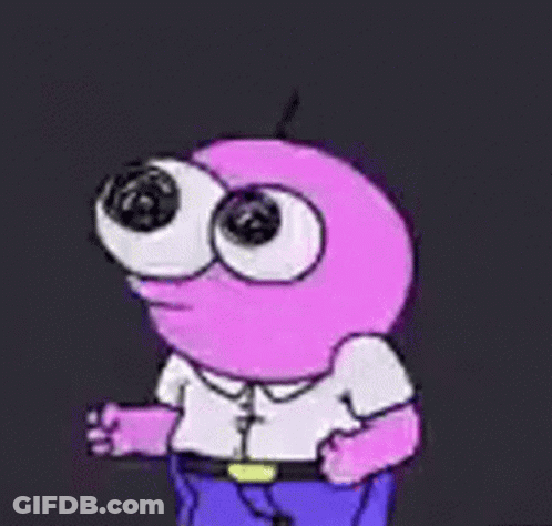 A Pink Cartoon Character With Big Eyes And A Huge Mouth Is Screaming . GIF