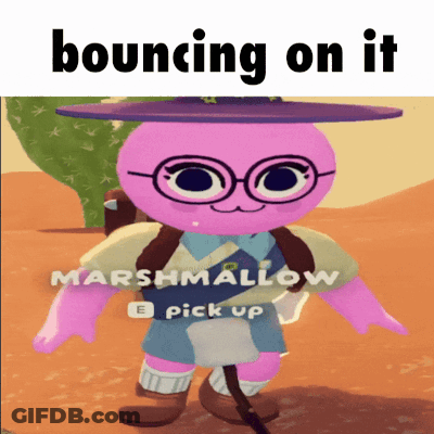 A Pink Cartoon Character With Glasses And A Hat Says Bouncing On It GIF