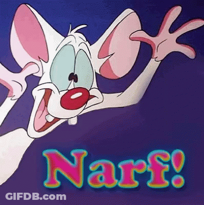 A Pink Cartoon Character With The Word Narf On The Bottom Right GIF