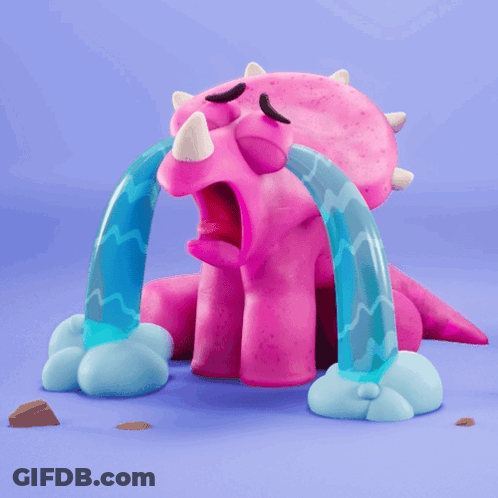A Pink Cartoon Dinosaur Is Crying With Water Coming Out Of Its Mouth GIF