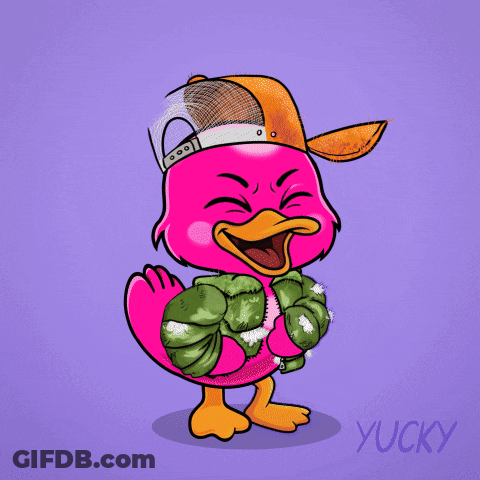 A Pink Cartoon Duck With The Words Lmao On It GIF