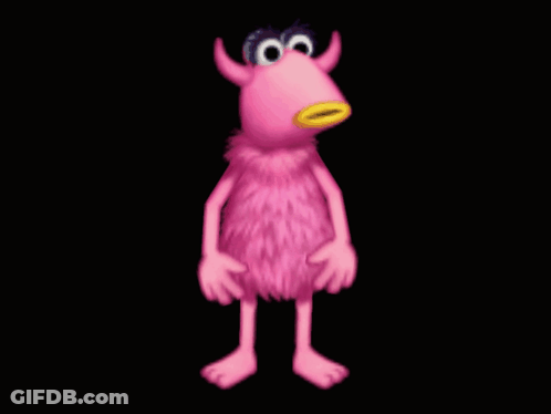 A Pink Cartoon Monster With Horns And A Yellow Mouth GIF