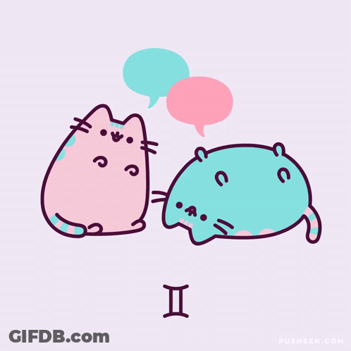 A Pink Cat And A Blue Cat With Speech Bubbles And The Letter I GIF
