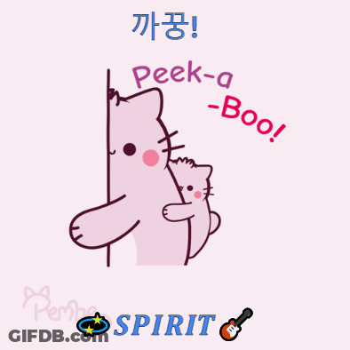 A Pink Cat Says Peek-A-Boo On A Pink Background GIF