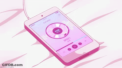 A Pink Cell Phone With A Music Player On It GIF
