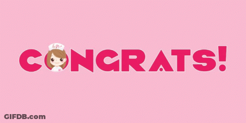 A Pink Congratulations Sign With A Nurse On It GIF