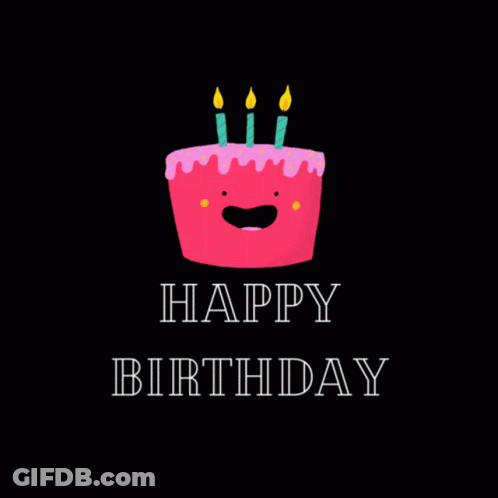 A Pink Cupcake With Three Candles And The Words Happy Birthday Below It GIF