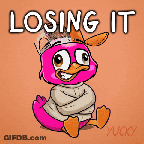 A Pink Duck In A Straight Jacket With The Words Losing It Written Above It GIF