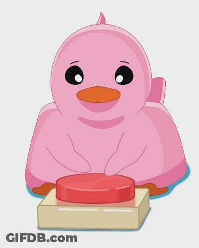 A Pink Duck Is Pressing A Red Button On A Square GIF