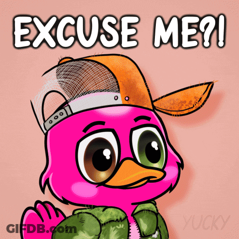 A Pink Duck Wearing A Hat Says Excuse Me ? GIF