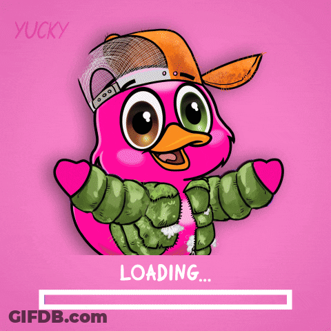 A Pink Duck With A Hat And A Jacket Is Loading GIF